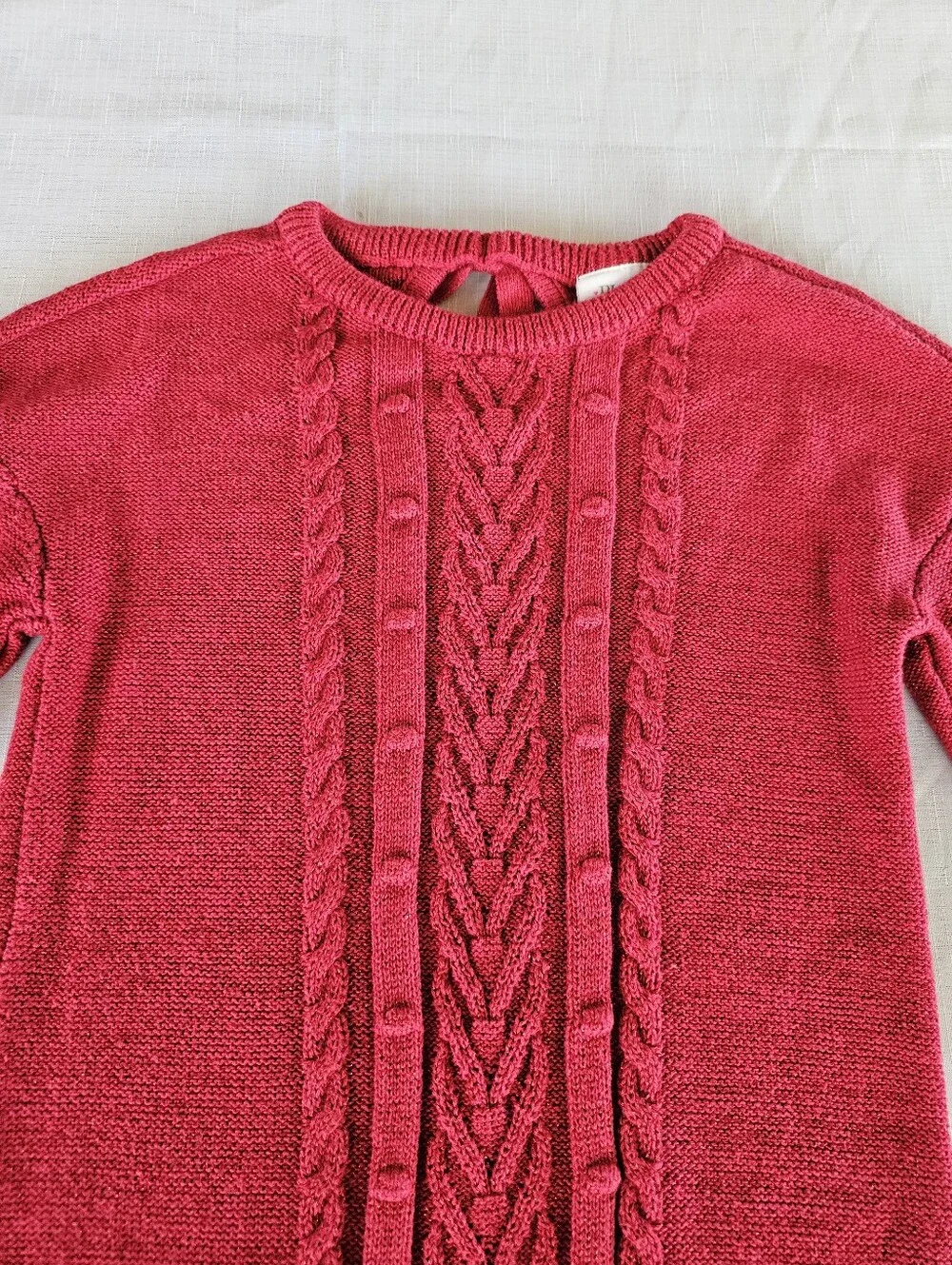 The Childrens Place Girls Sweater Dress Red Cable Knit Metallic Shimmer Sz 10/12